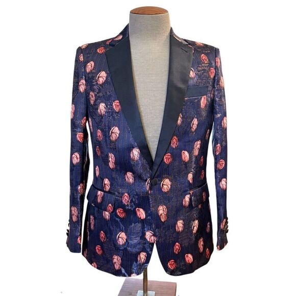 St. Patrick Single Button Tuxedo Jacket Sz. S Floral Design Vented - Picture 3 of 13